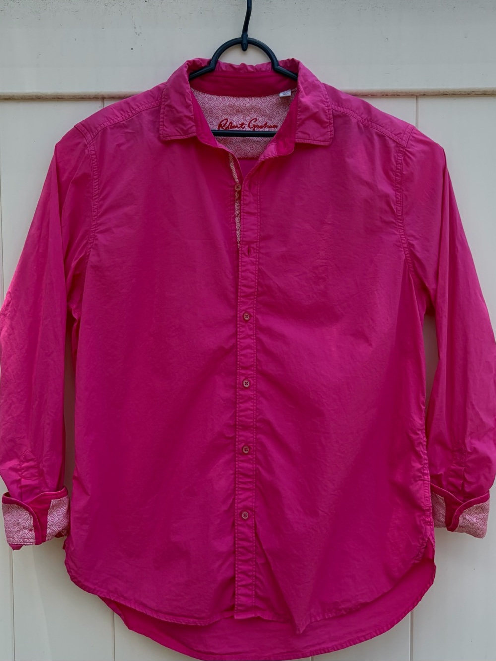 Robert Graham Long Sleeve Button Up Shirt Size XL Bright Pink Flip Cuff Swirls